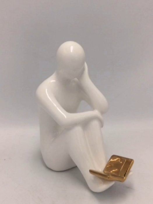 Bookends White Reading Statue Figure - 