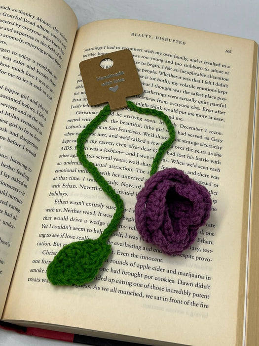 Purple Rose Crochet Bookmark - 