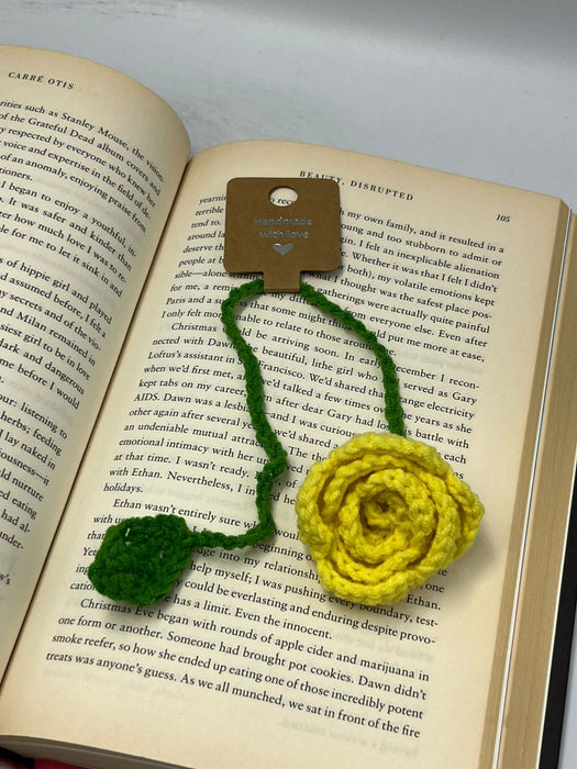 Yellow Rose Crochet Bookmark - 