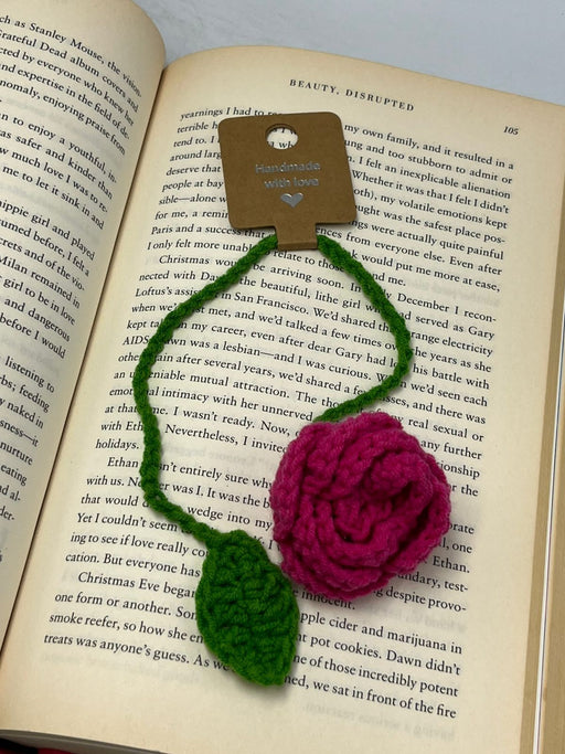 Pink Rose Crochet Bookmark - 