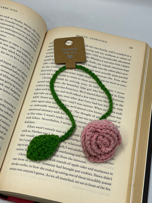 Light Pink Rose Crochet Bookmark - 