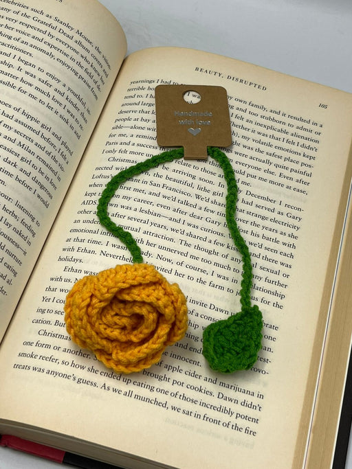 Orange Rose Crochet Bookmark - 