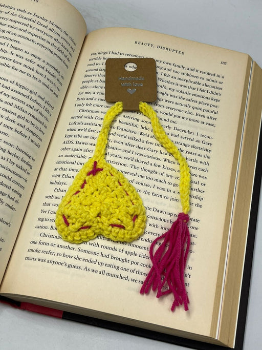 Yellow Heart Crochet Bookmark - 