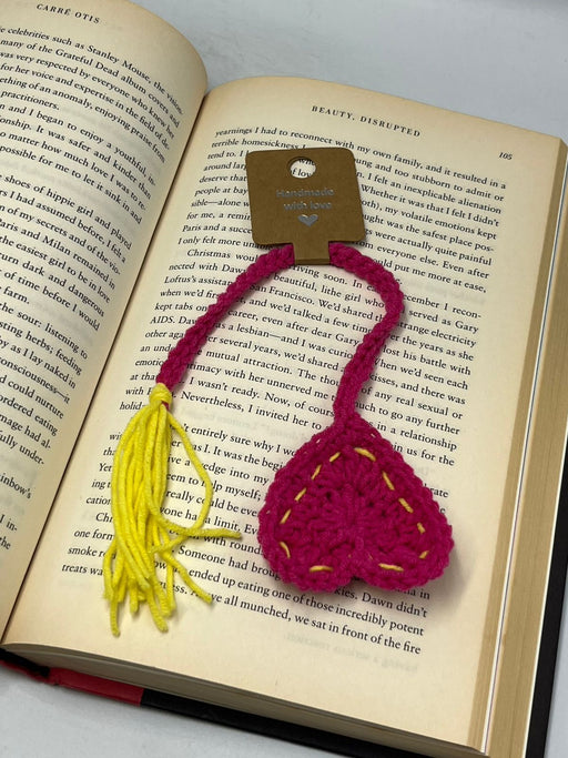 Pink Heart Crochet Bookmark - 