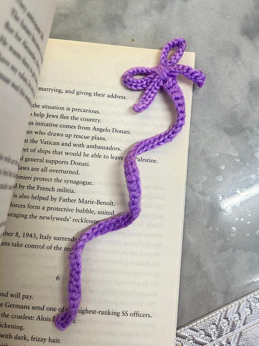 Purple Bow Crochet Bookmark - 